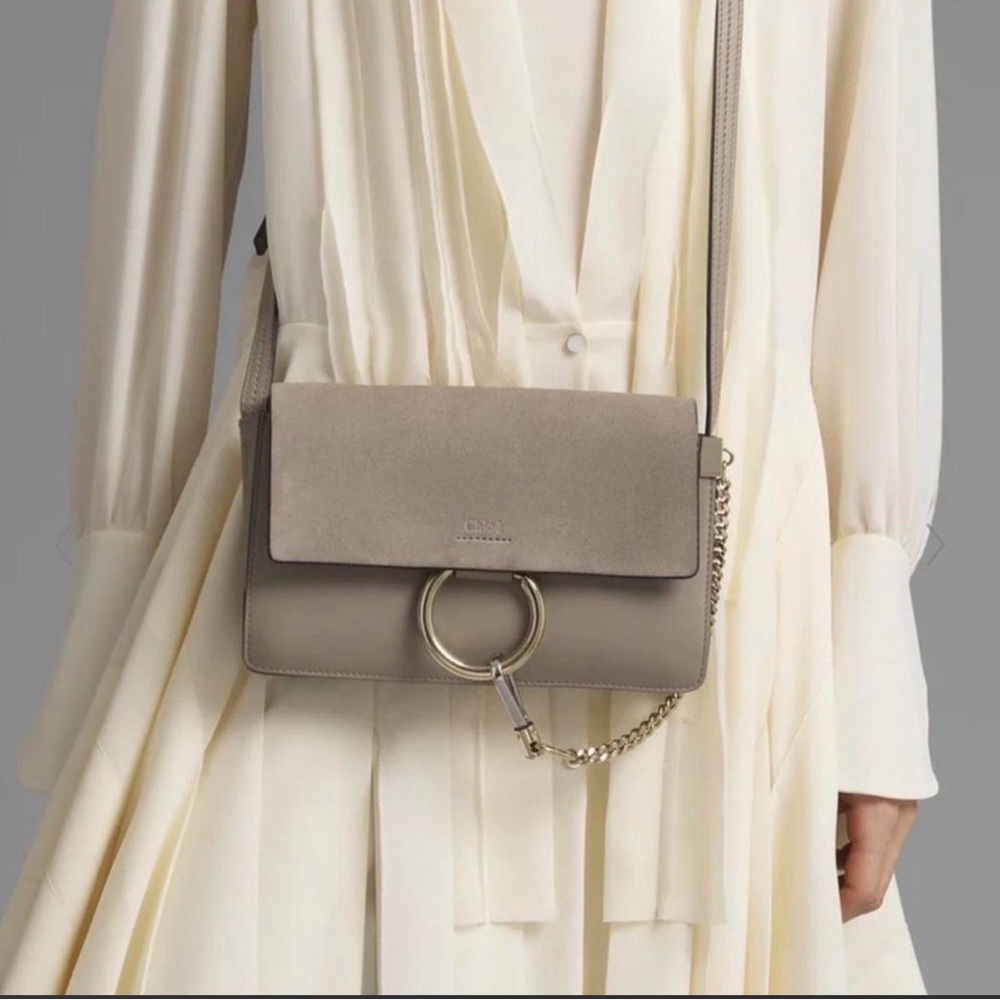 Elegant Chloe Beige and Gold Crossbody Bag